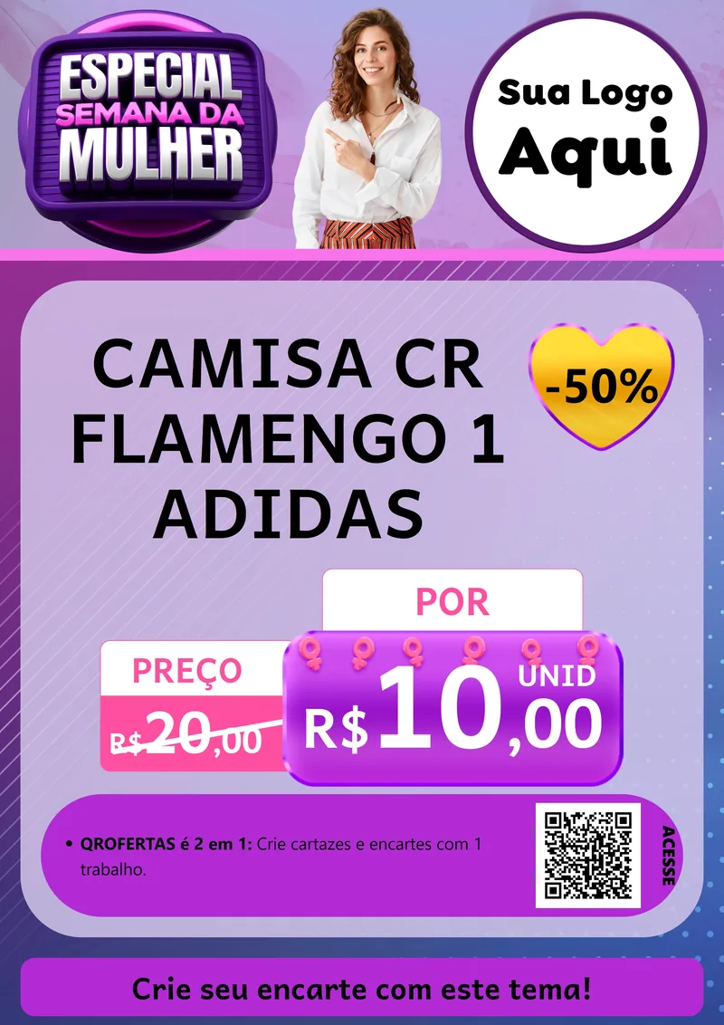 Modelo de Cartaz para Cartaz A4 Vertical com o tema Especial Semana da Mulher para Roupas e acessórios