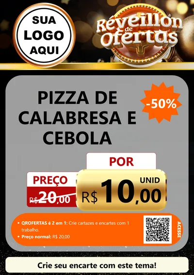 Modelo de Cartaz para Cartaz A4 Vertical com o tema Réveillon de Ofertas para Pizzaria