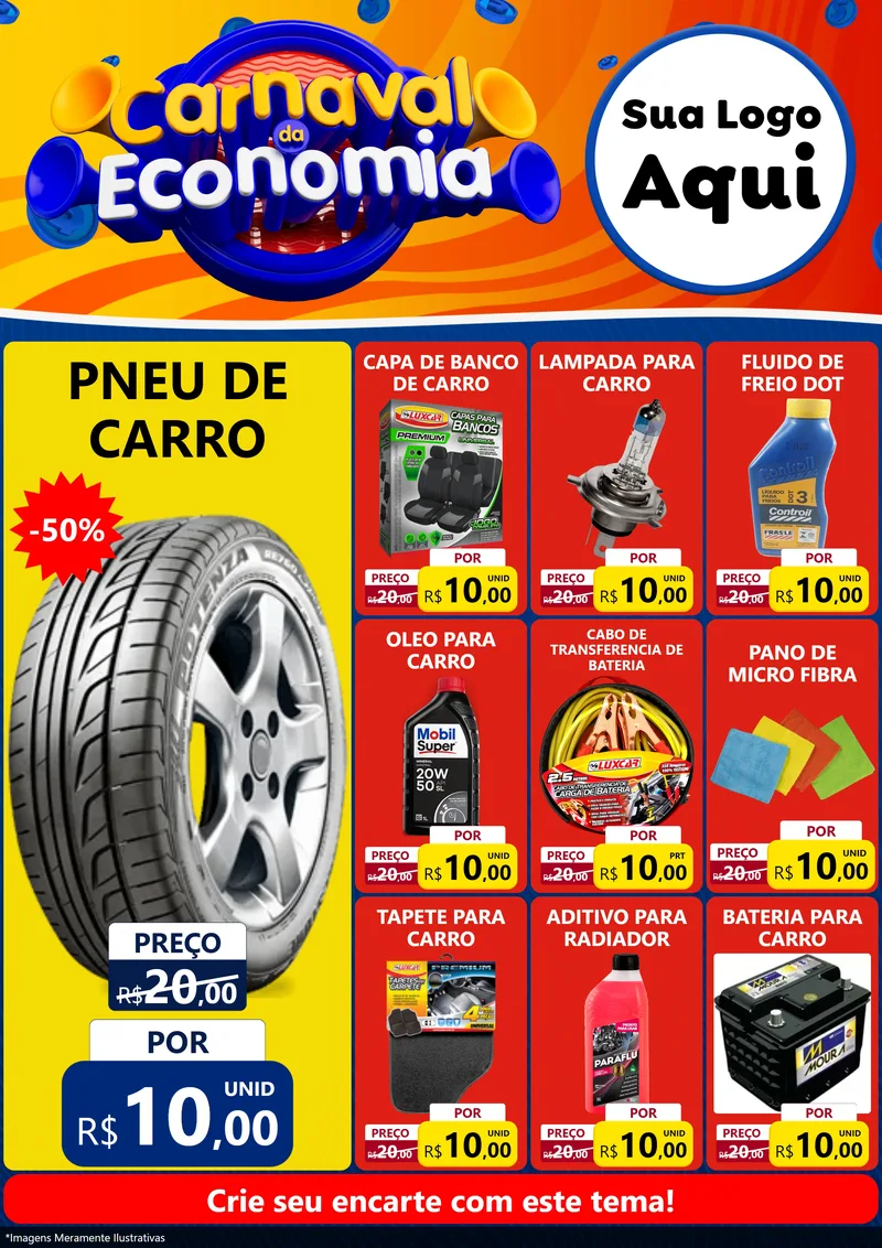 Modelo de Encarte para Encarte A4 Vertical com o tema Carnaval da Economia para Auto peças
