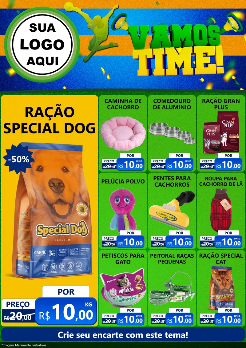 Modelo de Encarte para Encarte A4 Vertical com o tema Vamos Time! para Pet Shop