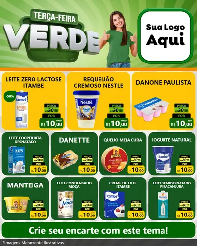 Modelo de Rede Social para Feed Instagram com o tema Terça - Feira Verde para Frios e Laticínios