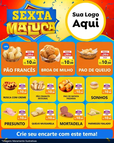 Modelo de Rede Social para Feed Instagram com o tema Sexta Maluca para Padaria