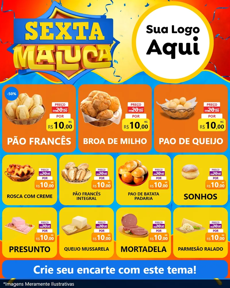 Modelo de Rede Social para Feed Instagram com o tema Sexta Maluca para Padaria