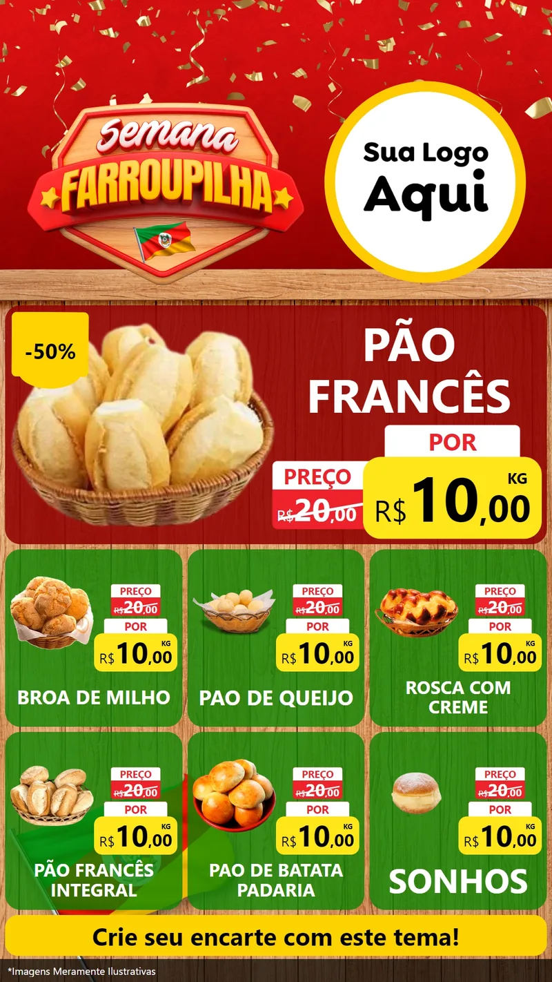Modelo de Rede Social para Stories com o tema Semana Farroupilha para Padaria