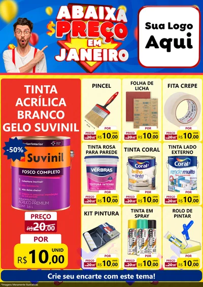Modelo de Encarte para Encarte A4 Vertical com o tema Abaixa Preço em Janeiro para Tintas e Ferramentas