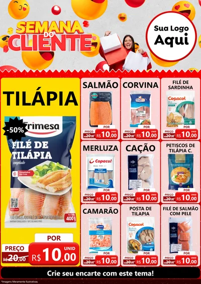 Modelo de Encarte para Encarte A4 Vertical com o tema Semana do Cliente para Peixaria