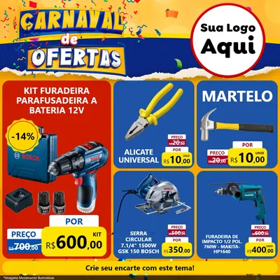 Modelo de Rede Social para Feed Facebook com o tema Carnaval de Ofertas para Maquinas e Ferramentas