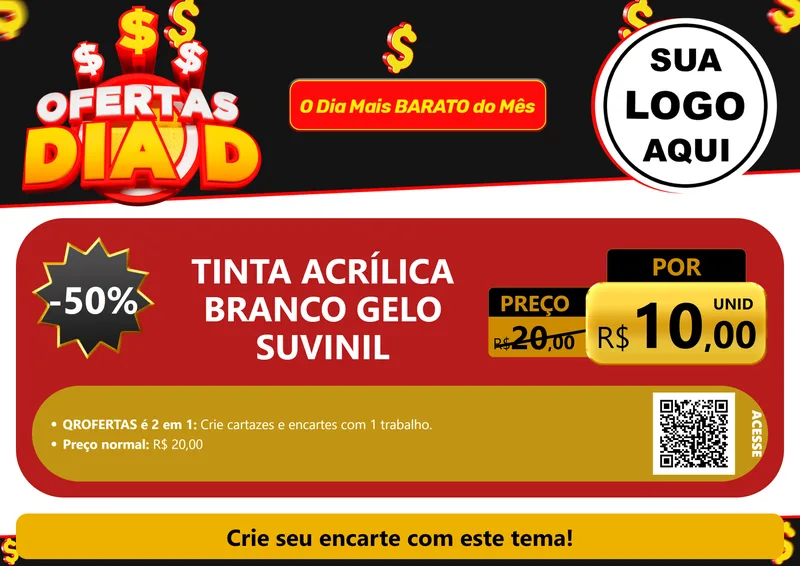 Modelo de Cartaz para Cartaz A4 Horizontal com o tema Ofertas Dia D para Tintas e Ferramentas