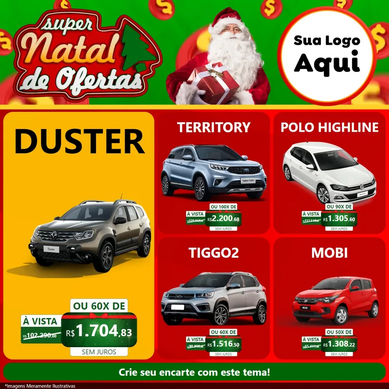 Modelo de Rede Social para Feed Facebook com o tema Super Natal de Ofertas para Concessionaria de Carros
