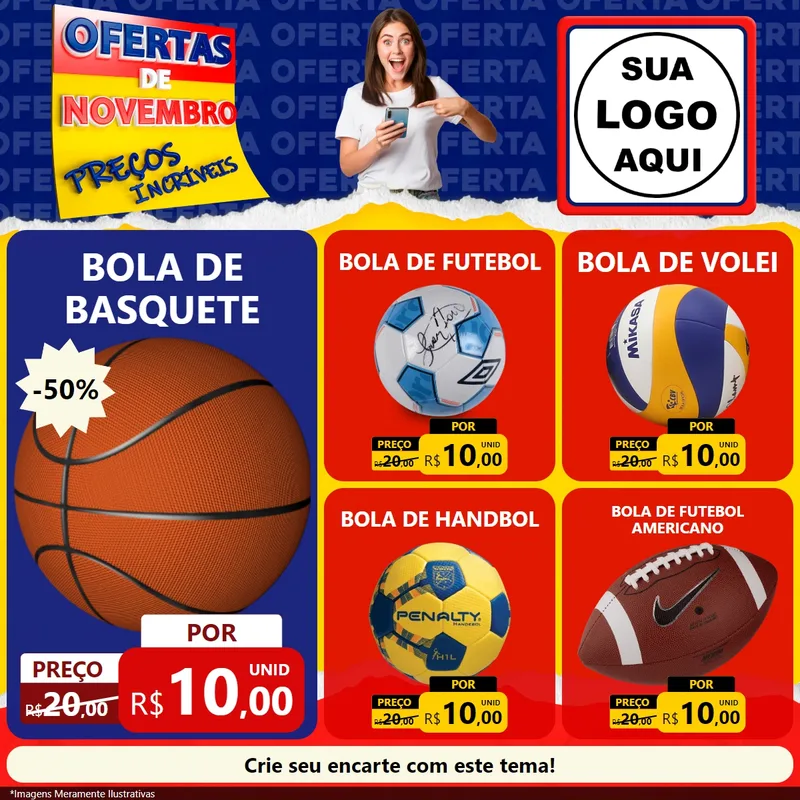 Modelo de Rede Social para Feed Facebook com o tema Ofertas de Novembro - Preços Incríveis para Artigos Esportivos