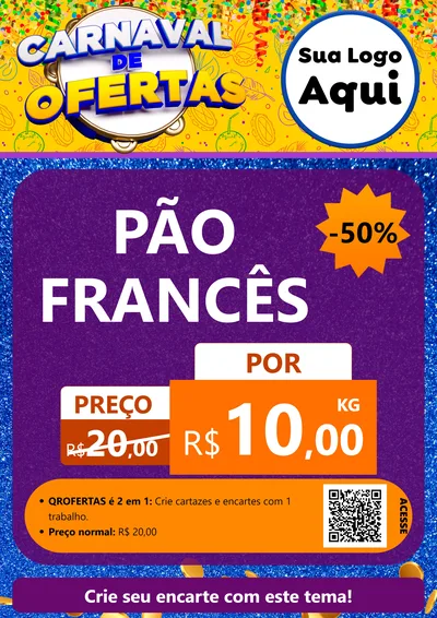 Modelo de Cartaz para Cartaz A4 Vertical com o tema Carnaval de Ofertas para Padaria