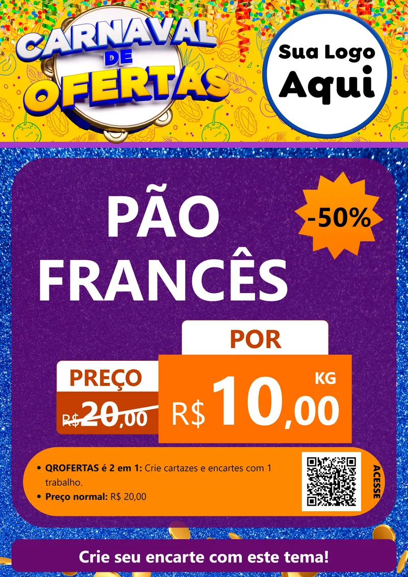 Modelo de Cartaz para Cartaz A4 Vertical com o tema Carnaval de Ofertas para Padaria