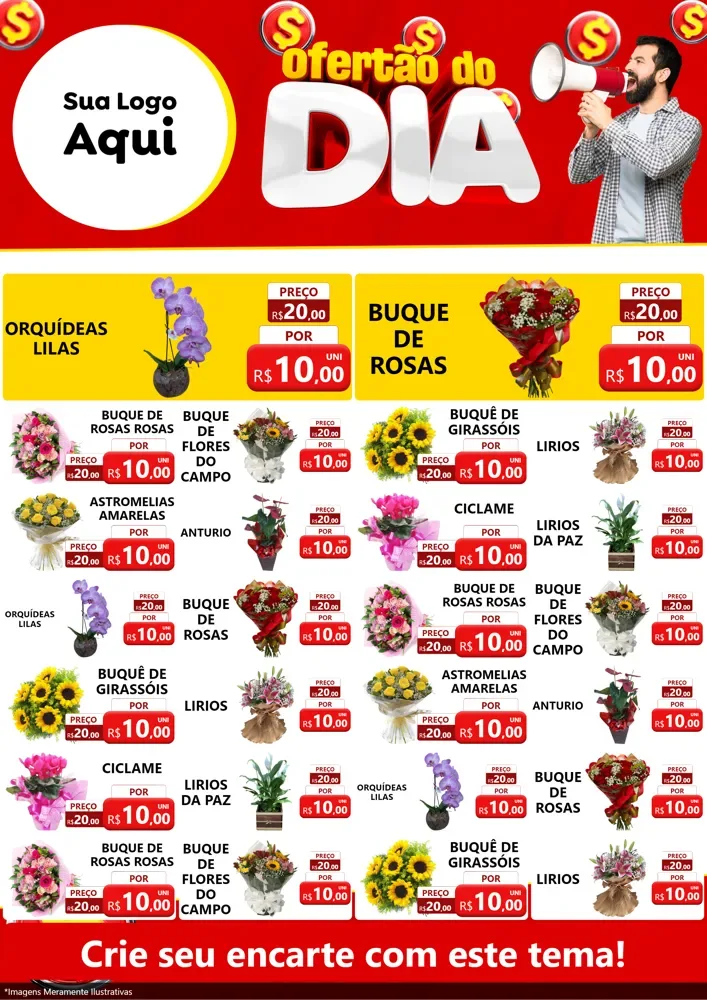 Modelo de Encarte para Encarte A4 Vertical com o tema Ofertão do dia para Floricultura e jardim