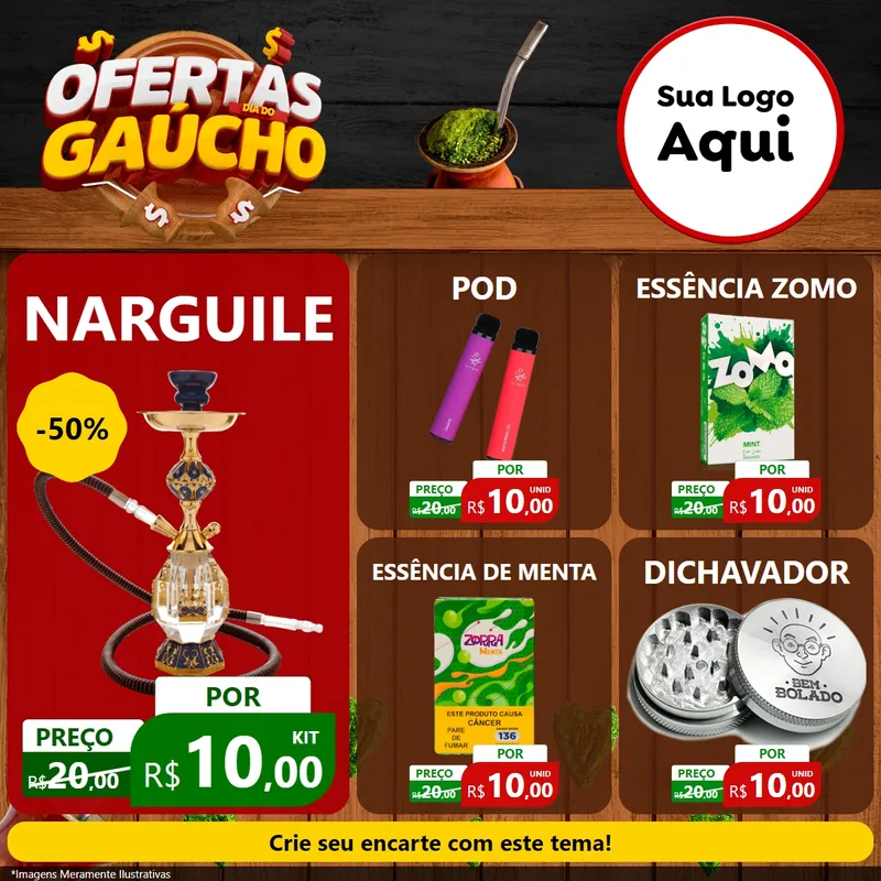 Modelo de Rede Social para Feed Facebook com o tema Ofertas Dia do Gaúcho para Tabacaria