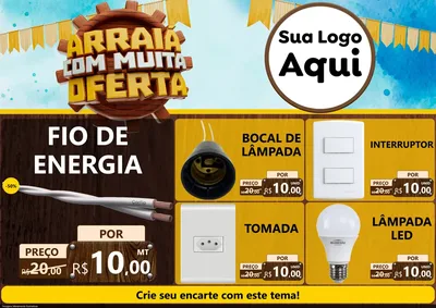 Modelo de Encarte para Encarte A4 Horizontal com o tema Ofertas de São João - Junina para Materiais Elétricos