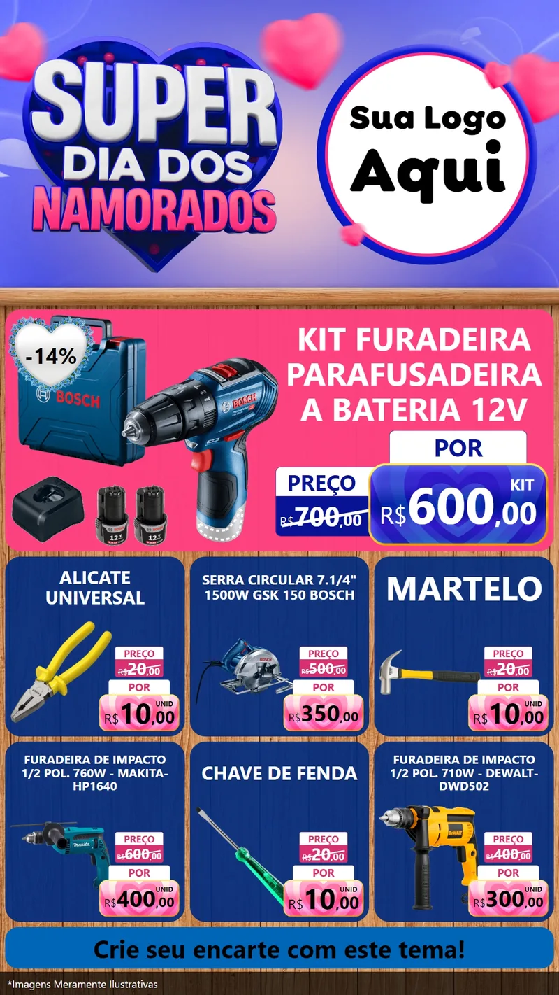 Modelo de Rede Social para Stories com o tema Super Dia dos Namorados para Maquinas e Ferramentas