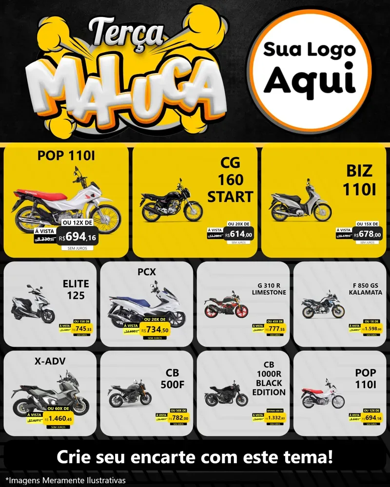 Modelo de Rede Social para Feed Instagram com o tema Terça Maluca para Concessionaria de Motos