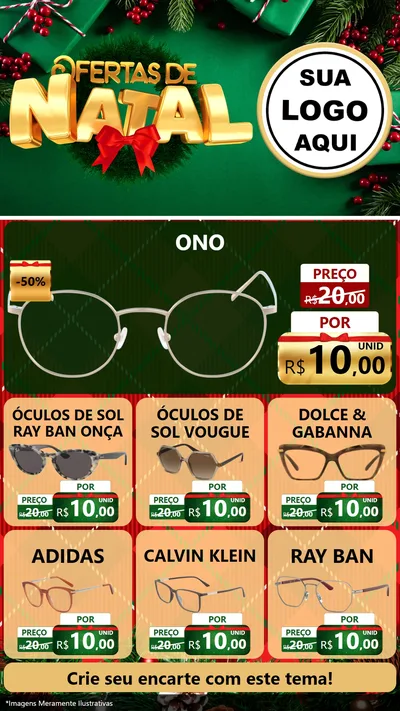 Modelo de Rede Social para Stories com o tema Ofertas de Natal para Óticas