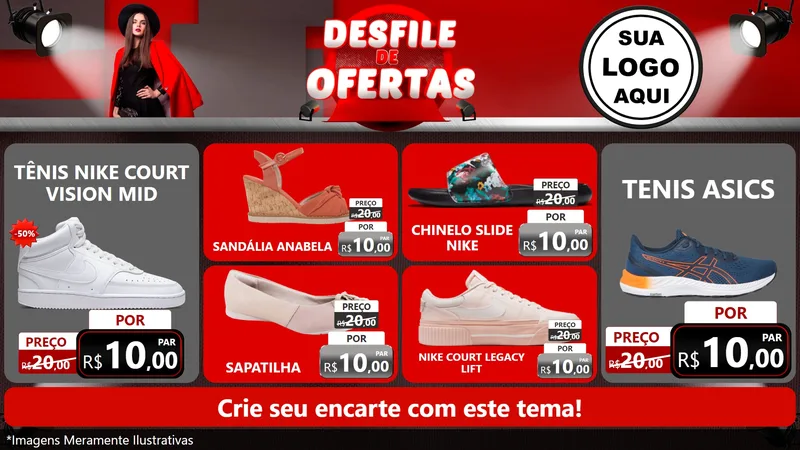 Modelo de TV para TV Horizontal com o tema Desfile de Ofertas para Calçados