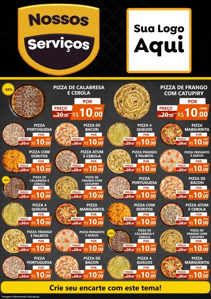 Modelo de Encarte para Encarte A4 Vertical com o tema Nossos Serviços para Pizzaria