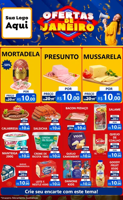 Modelo de Encarte para Encarte Grande com o tema Ofertas de Janeiro para Frios e Laticínios