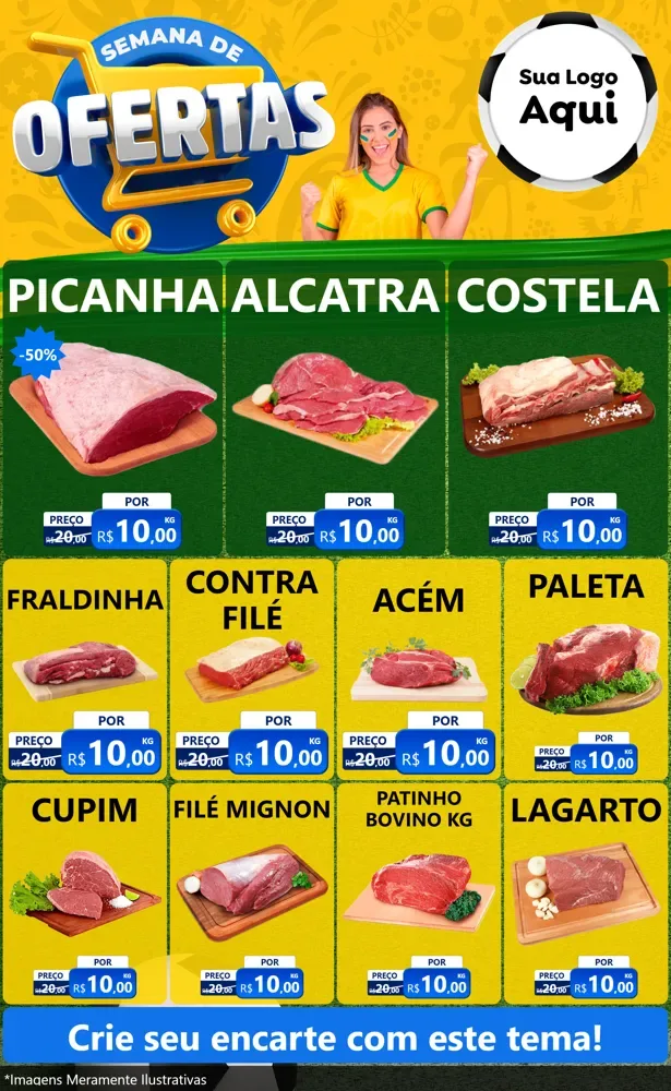 Modelo de Encarte para Encarte Grande com o tema Semana de Ofertas - Copa para Açougue