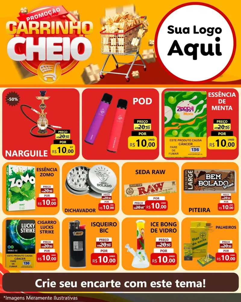 Modelo de Rede Social para Feed Instagram com o tema Promoção carrinho cheio para Tabacaria