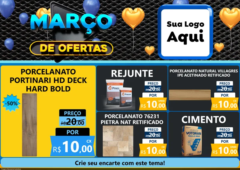Modelo de Encarte para Encarte A4 Horizontal com o tema Março de Ofertas para Pisos e revestimentos