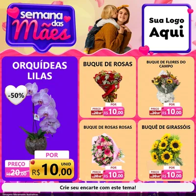 Modelo de Rede Social para Feed Facebook com o tema Semana das Mães para Floricultura e jardim