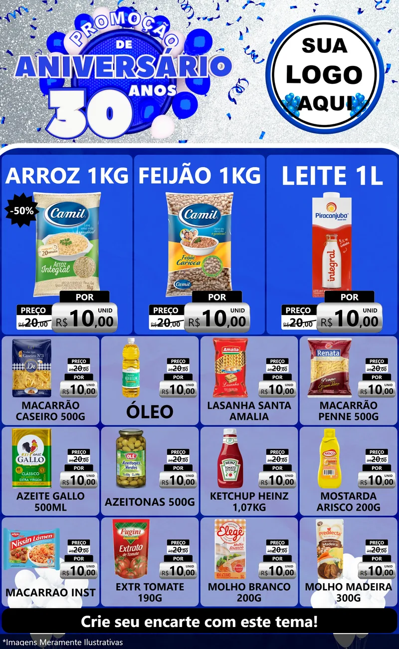 Modelo de Encarte para Encarte Grande com o tema Promoção de Aniversário - 30 Anos para Supermercado