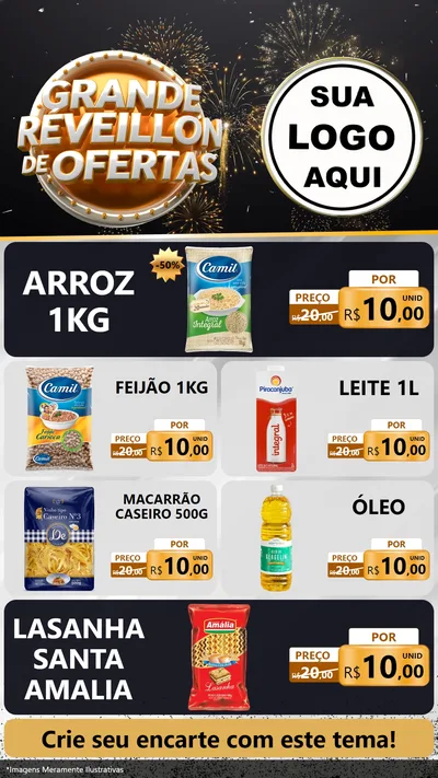 Modelo de TV para TV Vertical com o tema Grande Réveillon de Ofertas para Supermercado