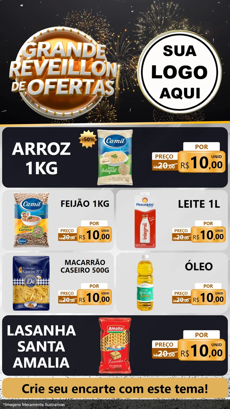 Modelo de TV para TV Vertical com o tema Grande Réveillon de Ofertas para Supermercado
