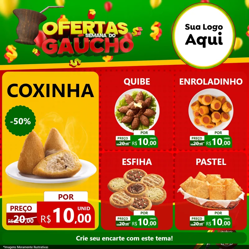 Modelo de Rede Social para Feed Facebook com o tema Ofertas Semana Do Gaúcho para Salgadaria