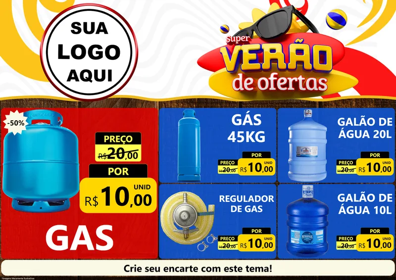 Modelo de Encarte para Encarte A4 Horizontal com o tema Super Verão de Ofertas para Água e gás