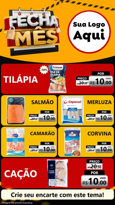Modelo de TV para TV Vertical com o tema Fecha Mês para Peixaria