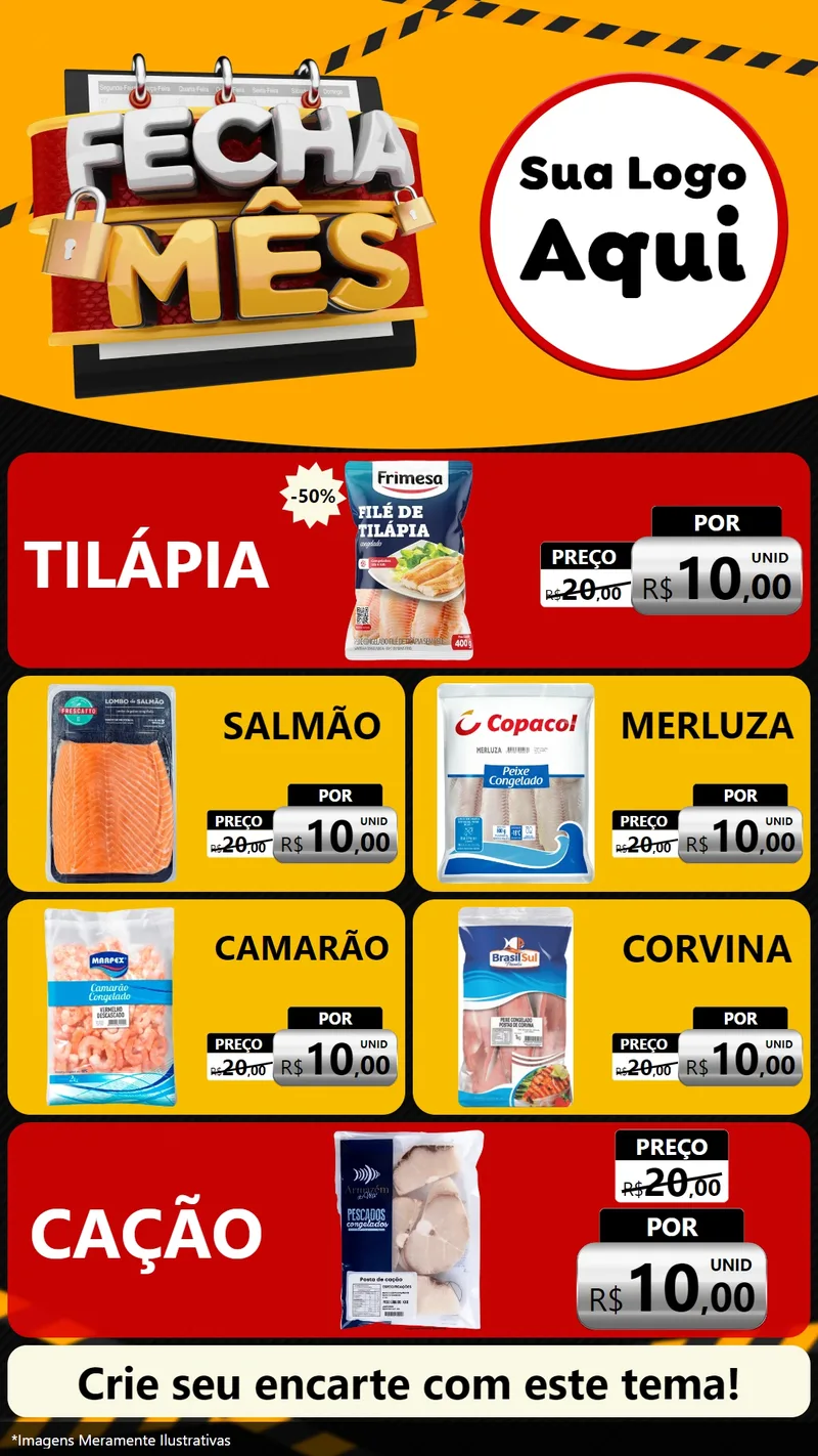 Modelo de TV para TV Vertical com o tema Fecha Mês para Peixaria