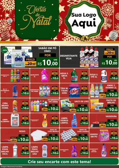 Modelo de Encarte para Encarte A4 Vertical com o tema Natal de Ofertas para Produtos de Limpeza
