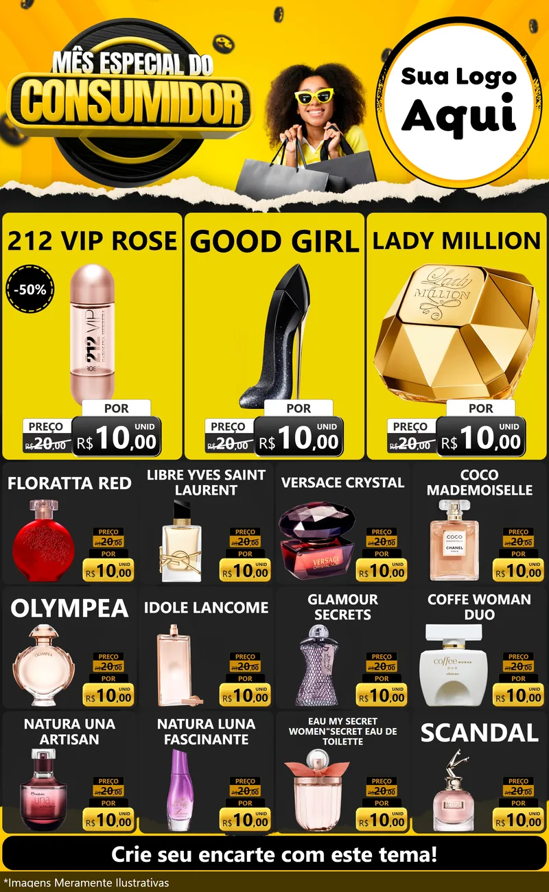 Modelo de Encarte para Encarte Grande com o tema Mês Especial do Consumidor para Perfumes