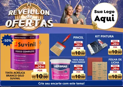 Modelo de Encarte para Encarte A4 Horizontal com o tema Réveillon de Ofertas para Tintas e Ferramentas