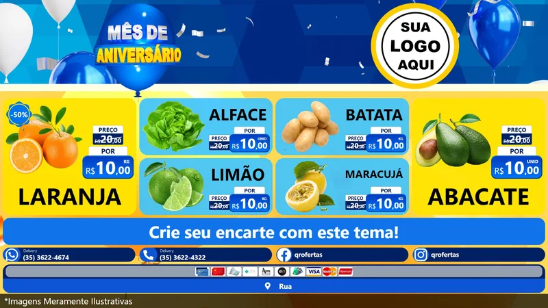 Modelo de TV para TV Horizontal com o tema Mês de Aniversário para Hortifrúti