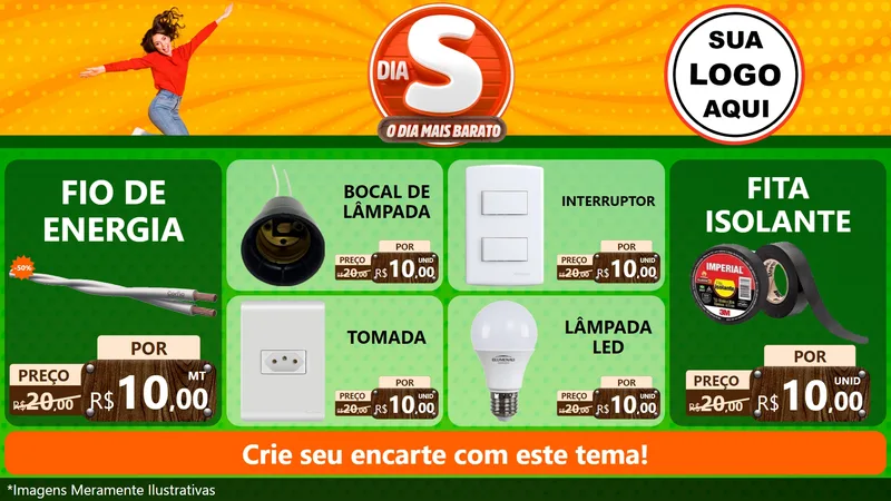 Modelo de TV para TV Horizontal com o tema Dia S - O Dia Mais Barato para Materiais Elétricos