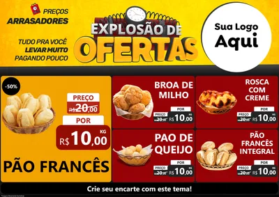 Modelo de Encarte para Encarte A4 Horizontal com o tema Explosão de Ofertas para Padaria