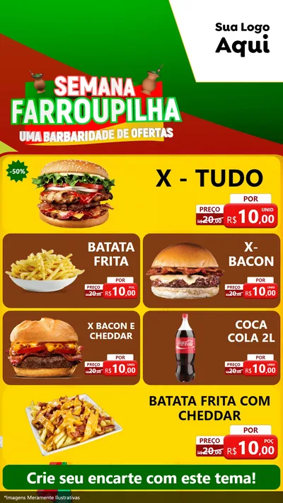 Modelo de TV para TV Vertical com o tema Semana Farroupilha - Uma Barbaridade de Ofertas para Hamburgueria