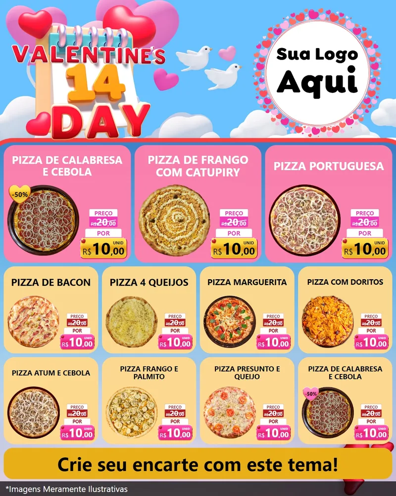 Modelo de Rede Social para Feed Instagram com o tema Valentine's Day para Pizzaria