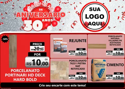 Modelo de Encarte para Encarte A4 Horizontal com o tema Promoção de Aniversário - 30 Anos para Pisos e revestimentos