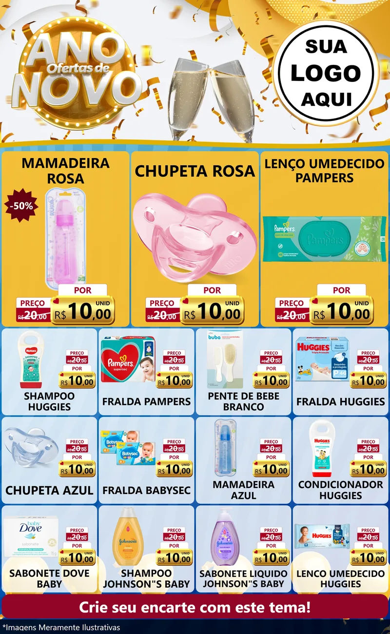 Modelo de Encarte para Encarte Grande com o tema Ofertas de Ano Novo para Bebês