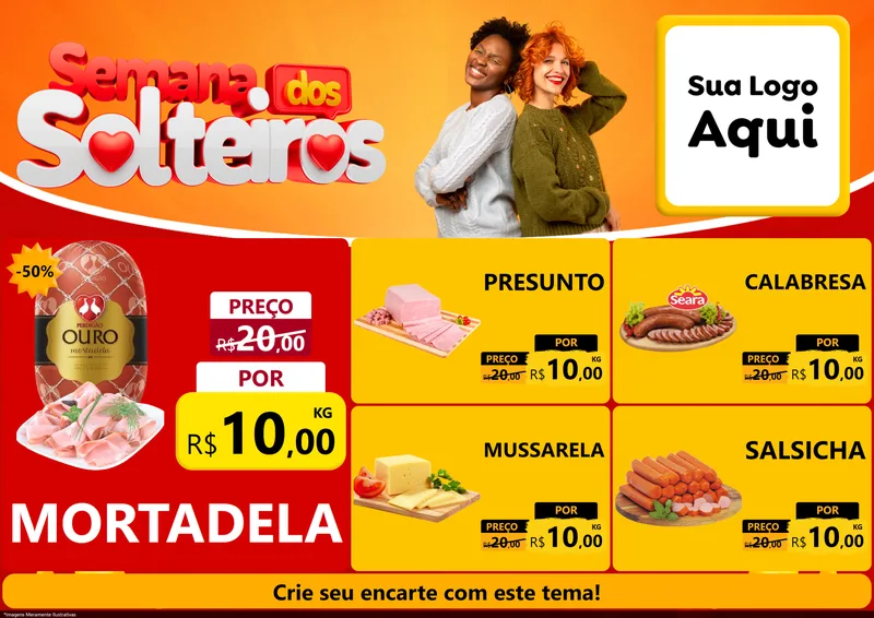 Modelo de Encarte para Encarte A4 Horizontal com o tema Semana dos Solteiros para Frios e Laticínios