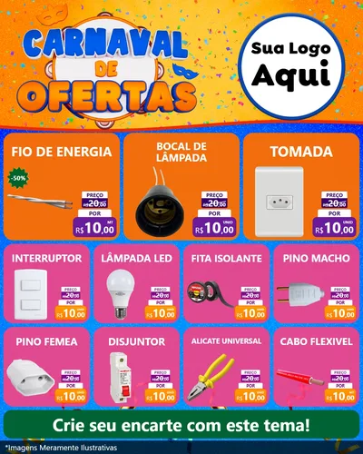 Modelo de Rede Social para Feed Instagram com o tema Carnaval de Ofertas para Materiais Elétricos