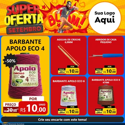 Modelo de Rede Social para Feed Facebook com o tema Super Oferta Setembro para Armarinho e Aviamentos
