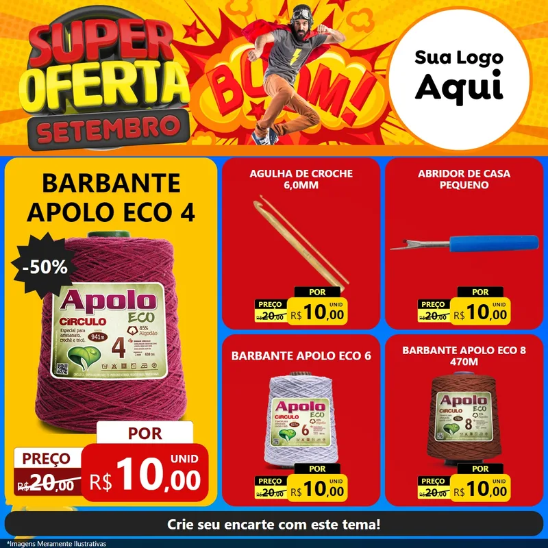 Modelo de Rede Social para Feed Facebook com o tema Super Oferta Setembro para Armarinho e Aviamentos